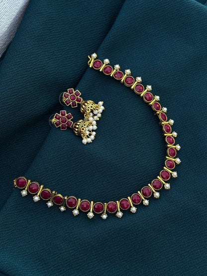 Ruby Stoned Necklace Set