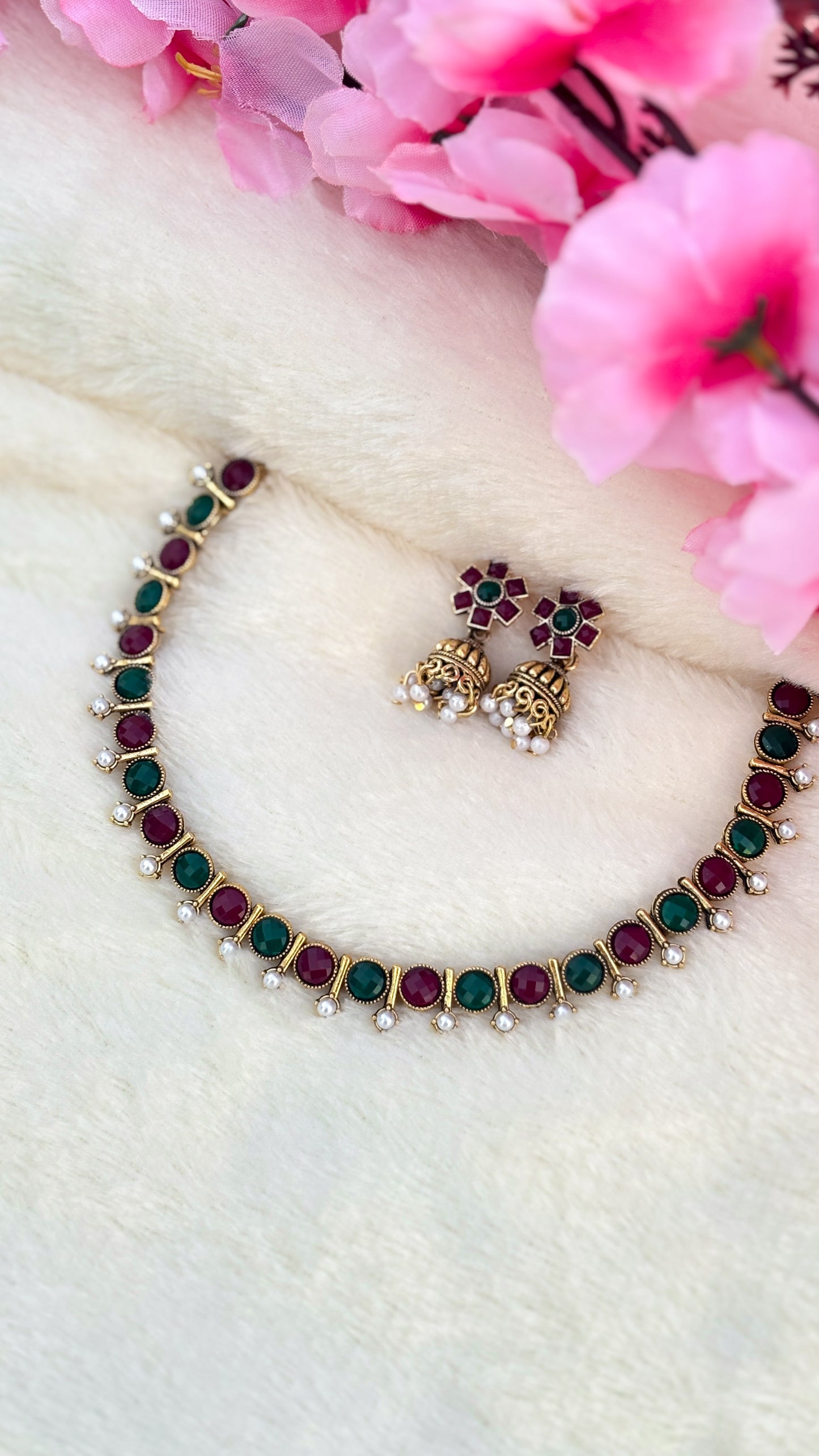 Ruby Stoned Necklace Set