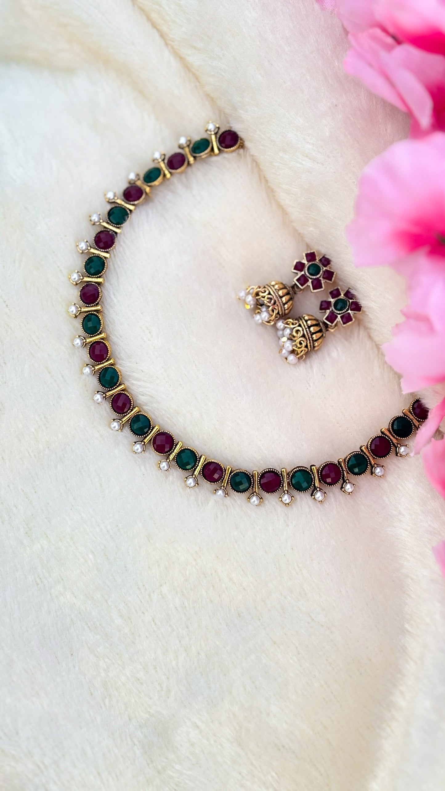 Ruby Stoned Necklace Set