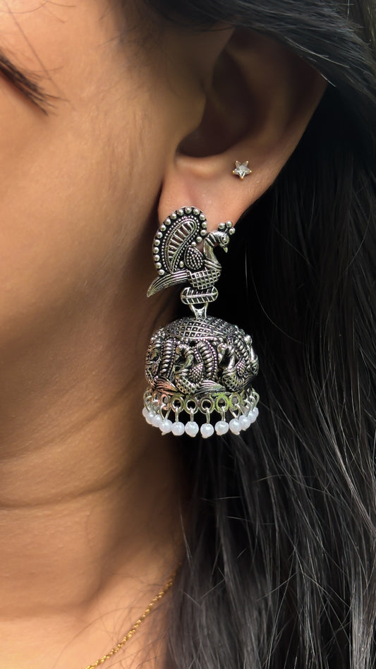 Ethnic Oxidised Silver Jhumka