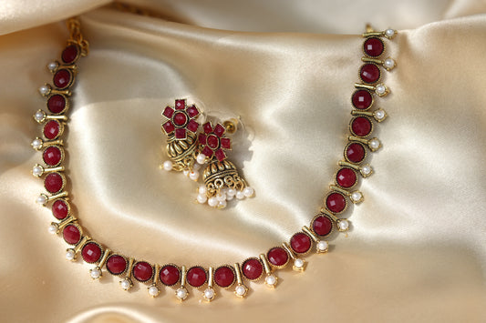 Ruby Stoned Necklace Set